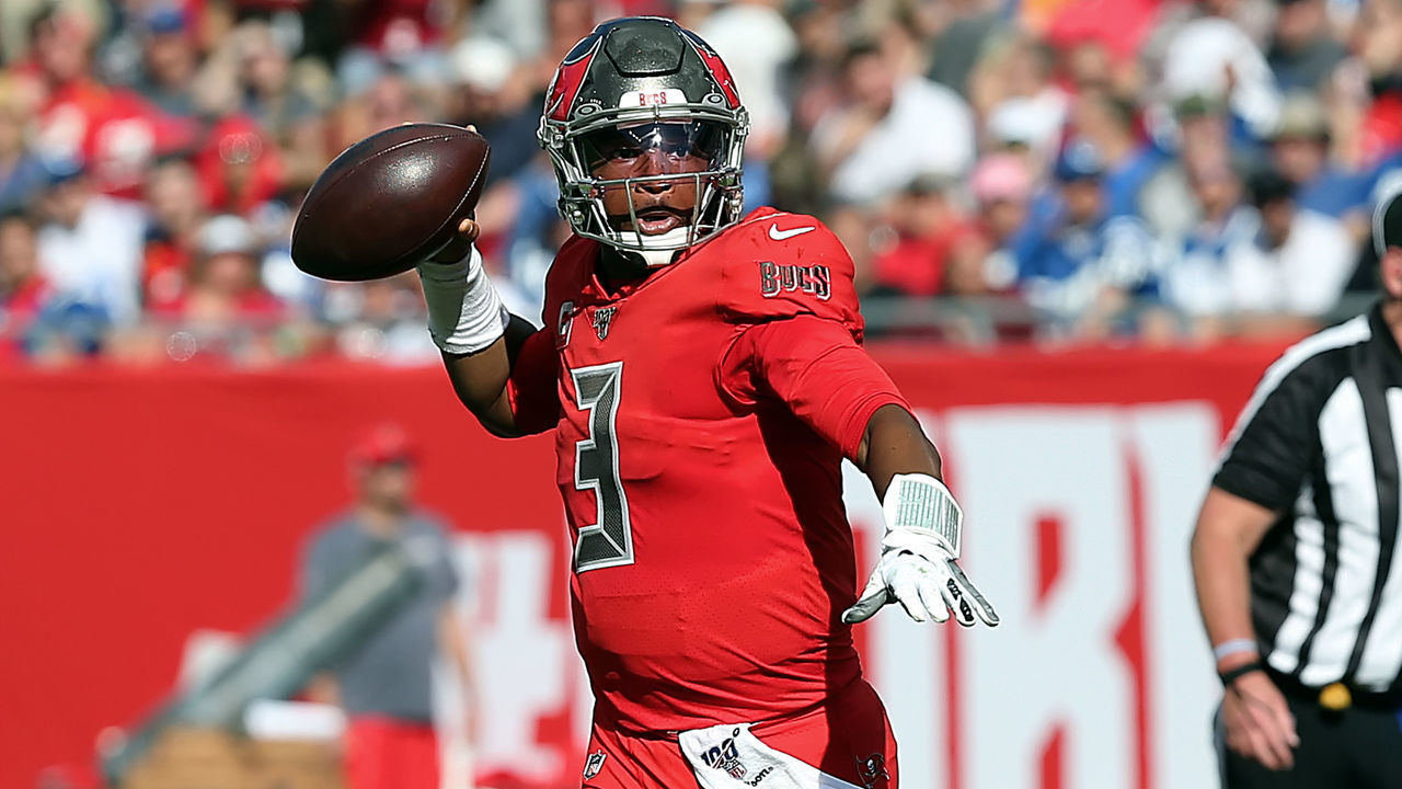 TAMPA, FL - DEC 08: Jameis Winston (3) of the Bucs rolls out to find an open receiver during the regular season game between the Indianapolis Colts and the Tampa Bay Buccaneers on December 08, 2019 at Raymond James Stadium in Tampa, Florida.