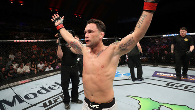 ATLANTIC CITY, NJ - APRIL 21: Frankie Edgar celebrates after his victory over Cub Swanson in their featherweight fight during the UFC Fight Night event at the Boardwalk Hall on April 21, 2018 in Atlantic City, New Jersey.