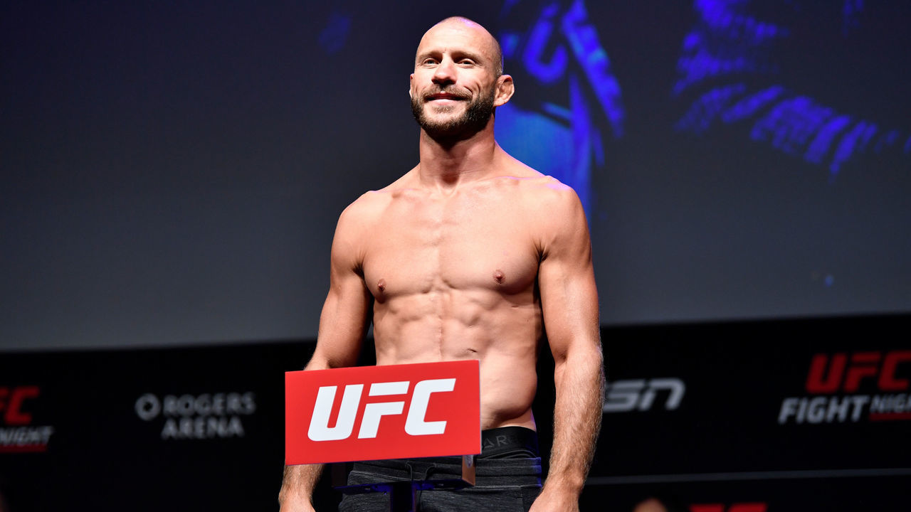 VANCOUVER, BC - SEPTEMBER 13: Donald Cerrone poses on the scale during the UFC Fight Night weigh-in at Rogers Arena on September 13, 2019 in Vancouver, British Columbia, Canada.