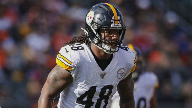 CINCINNATI, OH - NOVEMBER 24: Bud Dupree #48 of the Pittsburgh Steelers is seen during the game against the Cincinnati Bengals at Paul Brown Stadium on November 24, 2019 in Cincinnati, Ohio.