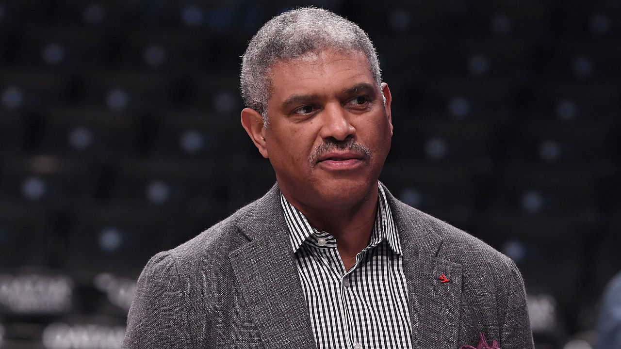 NEW YORK, NY - OCTOBER 03: President Steve Mills of the New York Knicks before the preseason game against the Brooklyn Nets at Barclays Center on October 3, 2018 in the Brooklyn borough of New York City.