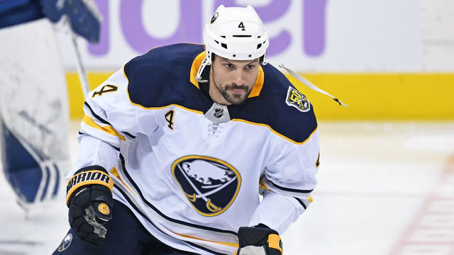 TORONTO, ON - NOVEMBER 30: Buffalo Sabres Defenceman Zach Bogosian (4) in warmups prior to the regular season NHL game between the Buffalo Sabres and Toronto Maple Leafs on November 30, 2019 at Scotiabank Arena in Toronto, ON