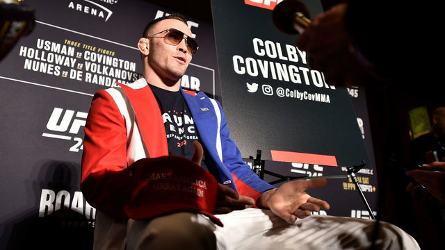 LAS VEGAS, NEVADA - DECEMBER 12: Colby Covington speaks to the media during the UFC 245 Ultimate Media Day at the Red Rock Casino Resort on December 12, 2019 in Las Vegas, Nevada.