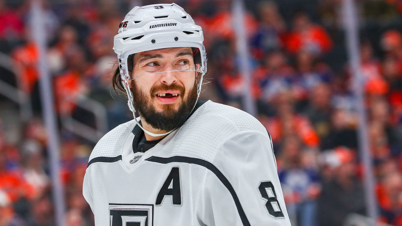 EDMONTON, AB - DECEMBER 06: Los Angeles Kings Defenceman Drew Doughty (8) looks at the bench as he is called off on a line change in the third period during the Edmonton Oilers game versus the Los Angeles Kings on December 06, 2019 at Rogers Place in Edmonton, AB.