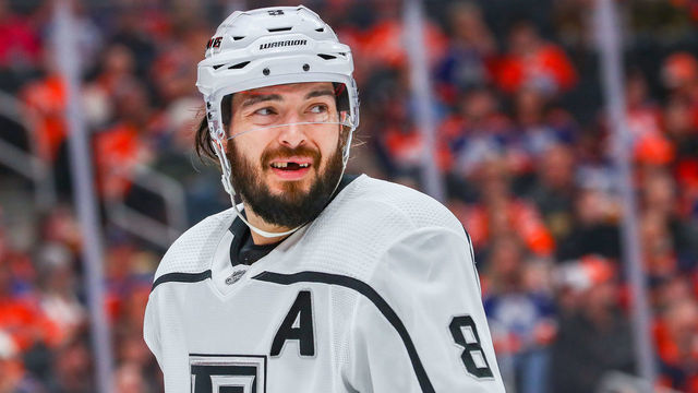 EDMONTON, AB - DECEMBER 06: Los Angeles Kings Defenceman Drew Doughty (8) looks at the bench as he is called off on a line change in the third period during the Edmonton Oilers game versus the Los Angeles Kings on December 06, 2019 at Rogers Place in Edmonton, AB.