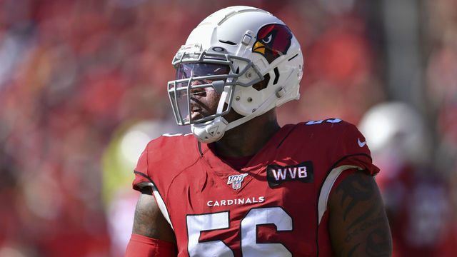 TAMPA, FL - NOVEMBER 10: Arizona Cardinals Linebacker Terrell Suggs (56) during the first half of an NFL game between the Arizona Cardinals and the Tampa Bay Bucs on November 10, 2019, at Raymond James Stadium in Tampa, FL.