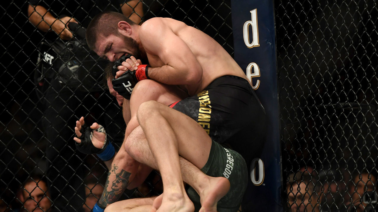 LAS VEGAS, CA - OCTOBER 06: Conor McGregor taps as Khabib Nurmagomedov submits him in the fourth round to retain the lightweight championship belt during UFC 229 at the T-Mobile Arena in Las Vegas, Nev. Friday, Oct. 6, 2018.