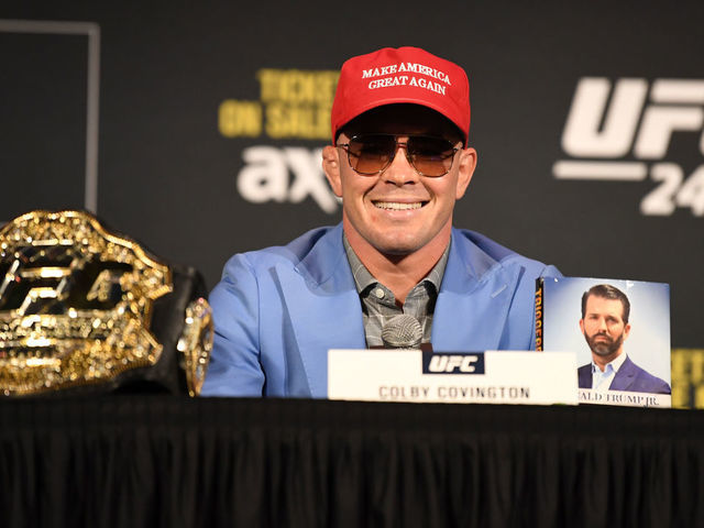 NEW YORK, NY - NOVEMBER 01: Colby Covington interacts with media during the UFC 245 press conference at the Hulu Theatre at Madison Square Garden on November 1, 2019 in New York, New York.