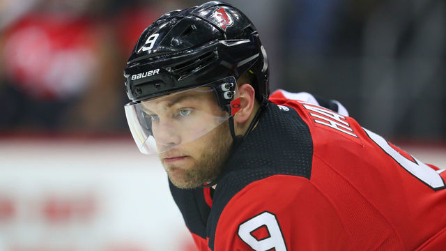 NEWARK, NJ - DECEMBER 06: New Jersey Devils left wing Taylor Hall (9) during the second period of the National Hockey League game between the New Jersey Devils nd the Chicago Blackhawks on December 6, 2019 at the Prudential Center in Newark, NJ.