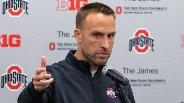 COLUMBUS, OH - AUGUST 27: Ohio State Buckeyes co-defensive coordinator and secondary coach Jeff Hafley speaks to the media during an Ohio State Buckeyes football game-week press conference at the Woody Hayes Athletic Center in Columbus, Ohio on August 27th, 2019.