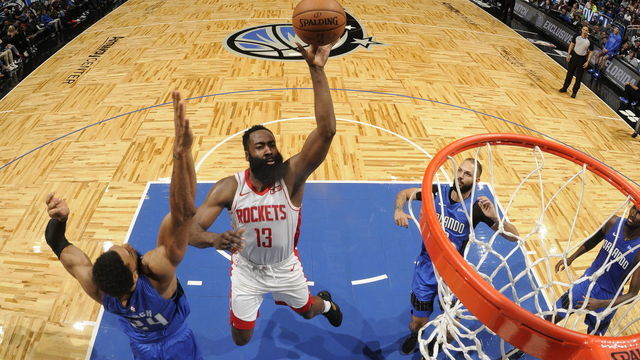 ORLANDO, FL - DECEMBER 13: James Harden #13 of the Houston Rockets shoots the ball against the Orlando Magic on December 13, 2019 at Amway Center in Orlando, Florida. Mandatory Copyright Notice: Copyright 2019 NBAE