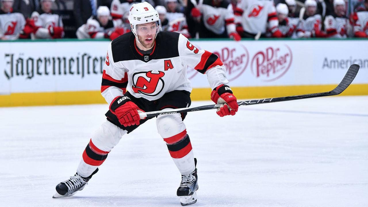 DALLAS, TX - DECEMBER 10: Taylor Hall #9 of the New Jersey Devils skates against the Dallas Stars at the American Airlines Center on December 10, 2019 in Dallas, Texas.