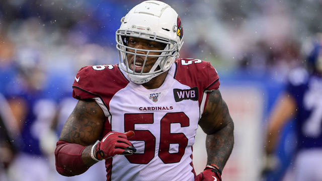 EAST RUTHERFORD, NEW JERSEY - OCTOBER 20: Terrell Suggs #56 of the Arizona Cardinals looks on against the New York Giants at MetLife Stadium on October 20, 2019 in East Rutherford, New Jersey.