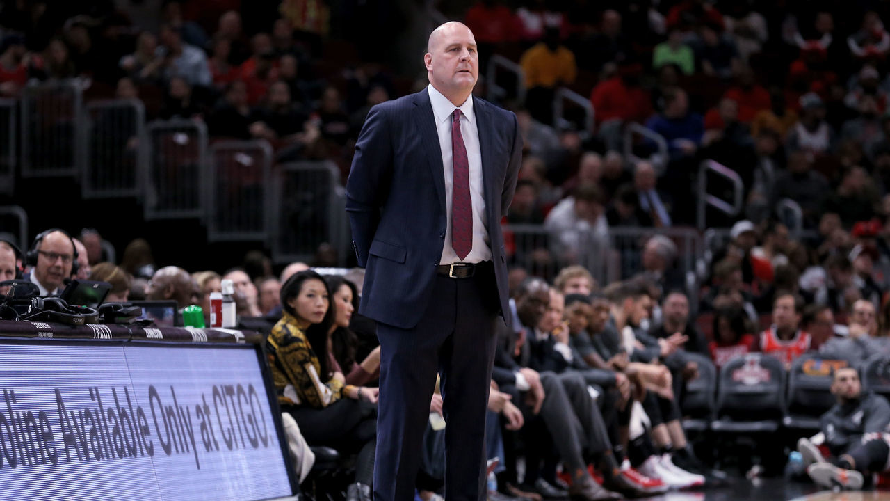 CHICAGO, ILLINOIS - DECEMBER 13: Head coach Jim Boylen of the Chicago Bulls looks on in the second quarter against the Charlotte Hornets at the United Center on December 13, 2019 in Chicago, Illinois.