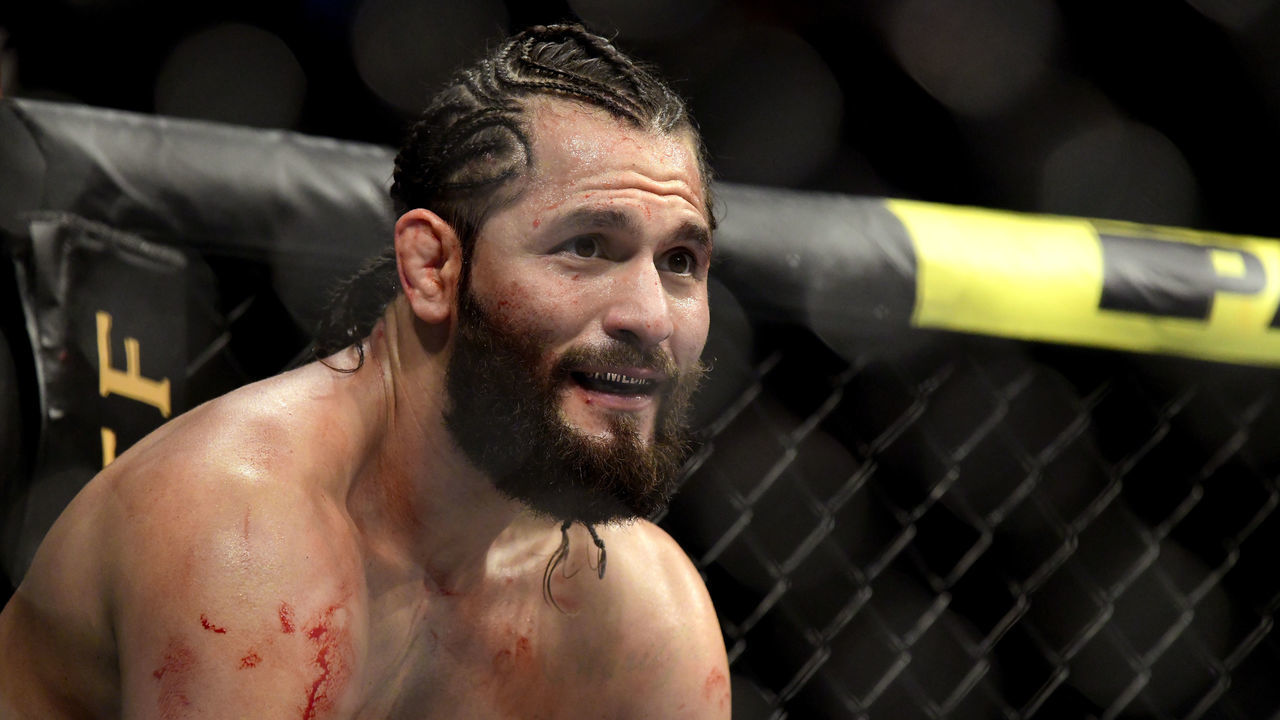 NEW YORK, NEW YORK - NOVEMBER 02: Jorge Masvidal of the United States fights against Nate Diaz (not pictured) of the United States in the Welterweight "BMF" championship bout during UFC 244 at Madison Square Garden on November 02, 2019 in New York City.