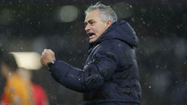 WOLVERHAMPTON, ENGLAND - DECEMBER 15: Jose Mourinho the head coach / manager of Tottenham Hotspur celebrates winning the game at full time after the Premier League match between Wolverhampton Wanderers and Tottenham Hotspur at Molineux on December 15, 2019 in Wolverhampton, United Kingdom.