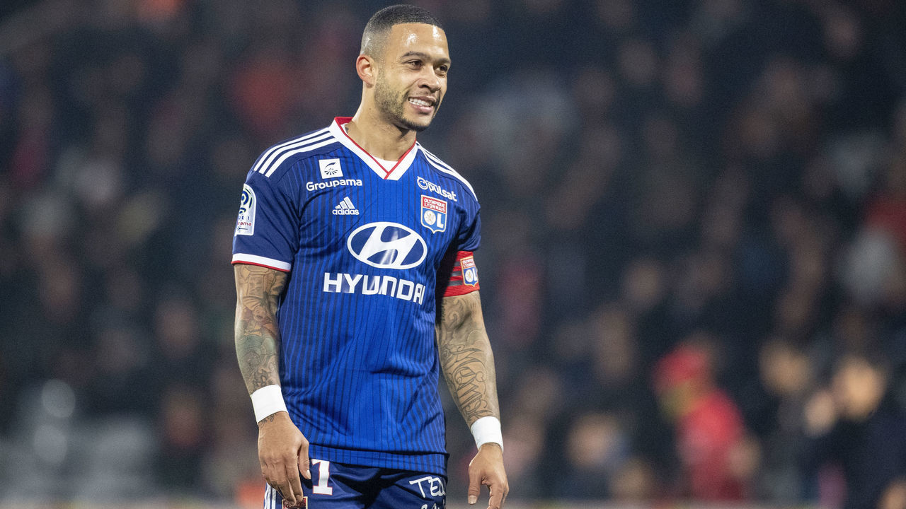 NIMES, FRANCE - December 6: Memphis Depay #11 of Lyon during the Nimes V Lyon, French Ligue 1, regular season match at Stade des Costières on December 6th 2019, Nimes, France