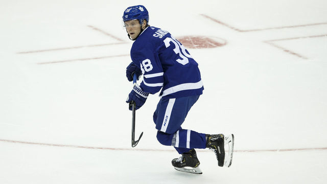 TORONTO, ON - OCTOBER 2: Rasmus Sandin #38 of the Toronto Maple Leafs skates against the Ottawa Senators during the first period at the Scotiabank Arena on October 2, 2019 in Toronto, Ontario, Canada.