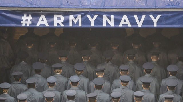 PHILADELPHIA, PA - DECEMBER 14: Army Black Knights cadets march during the Army-Navy game on December 14, 2019 at Lincoln Financial Field in Philadelphia PA.