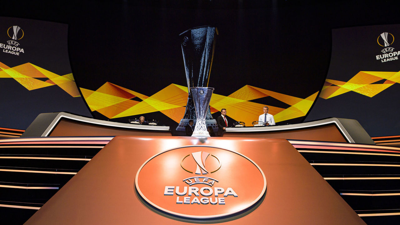 MONACO, MONACO - AUGUST 30: The UEFA Europa League trophy exposed at Forum Grimaldi Draw Hall during the Kick-Off 2019/2020 - UEFA Europa League Draw on August 30, 2019 in Monaco, Monaco.