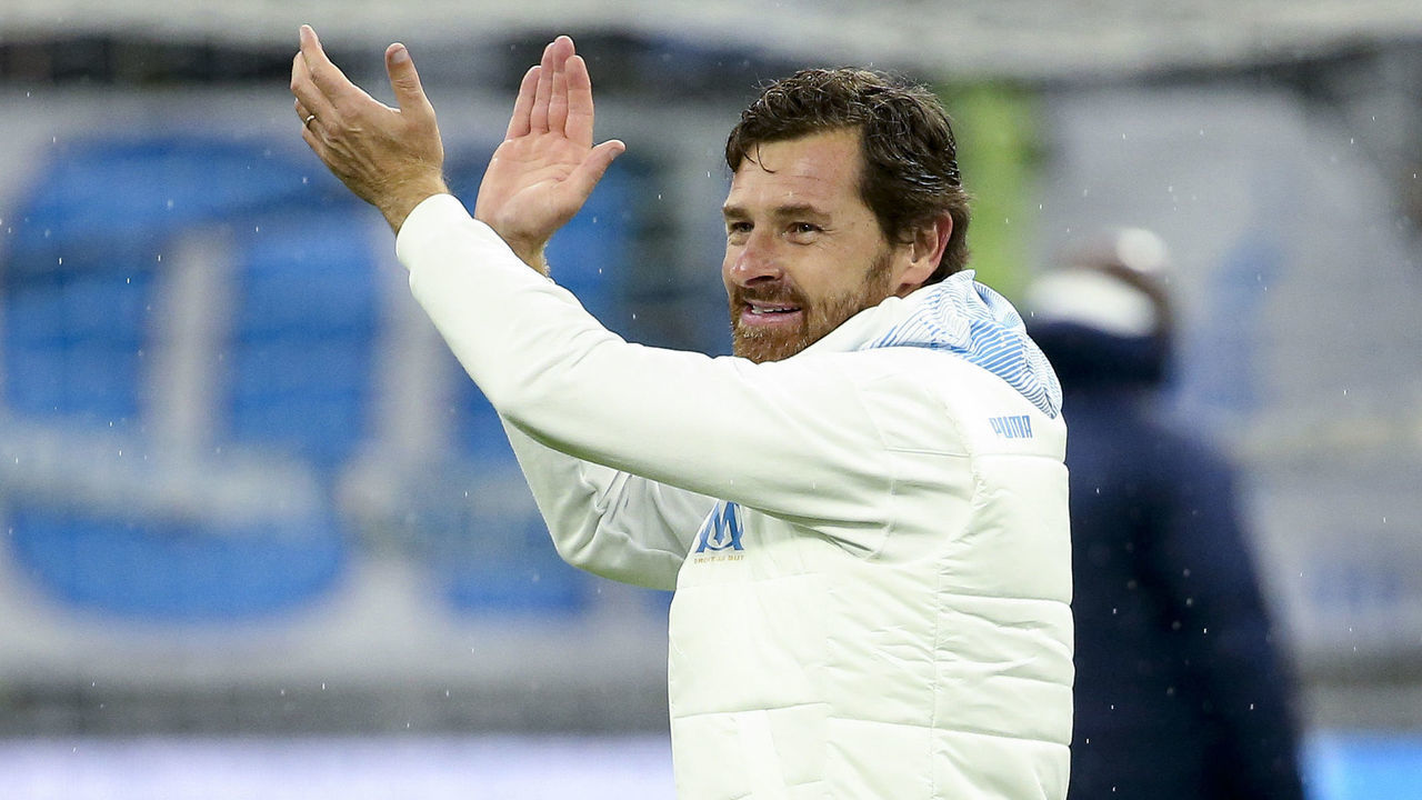 MARSEILLE, FRANCE - NOVEMBER 10: Coach of Olympique de Marseille Andre Villas-Boas celebrates the victory with the supporters following the Ligue 1 match between Olympique de Marseille (OM) and Olympique Lyonnais (OL, Lyon) at Stade Velodrome on November 10, 2019 in Marseille, France.