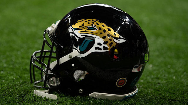 INDIANAPOLIS, IN - NOVEMBER 17: A Jacksonville Jaguars helmet on the field during the NFL game between the Jacksonville Jaguars and the Indianapolis Colts on November 17, 2019 at Lucas Oil Stadium, in Indianapolis, IN.