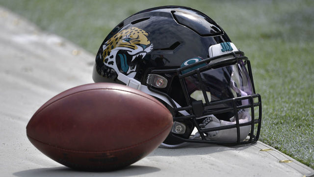 CHARLOTTE, NORTH CAROLINA - OCTOBER 06: Detail photo of a Jacksonville Jaguars helmet during their game against the Carolina Panthers at Bank of America Stadium on October 06, 2019 in Charlotte, North Carolina. The Panthers won 34-27.