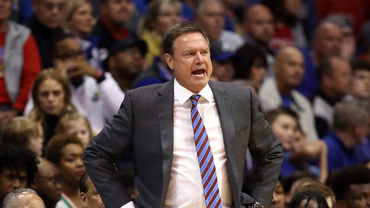LAWRENCE, KANSAS - DECEMBER 10: Head coach Bill Self of the Kansas Jayhawks reacts from the bench during the game against the Milwaukee Panthers at Allen Fieldhouse on December 10, 2019 in Lawrence, Kansas.