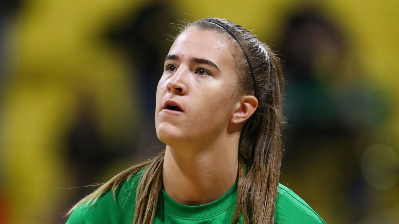 LONG BEACH, CALIFORNIA - DECEMBER 14: Sabrina Ionescu #20 of the Oregon Ducks in action during practice prior to the game against Long Beach State at Walter Pyramid on December 14, 2019 in Long Beach, California.