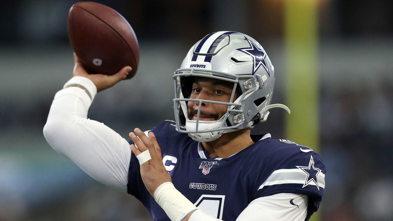 ARLINGTON, TEXAS - DECEMBER 15: Dak Prescott #4 of the Dallas Cowboys works through pregame warm up before taking on the Los Angeles Rams at AT&T Stadium on December 15, 2019 in Arlington, Texas.