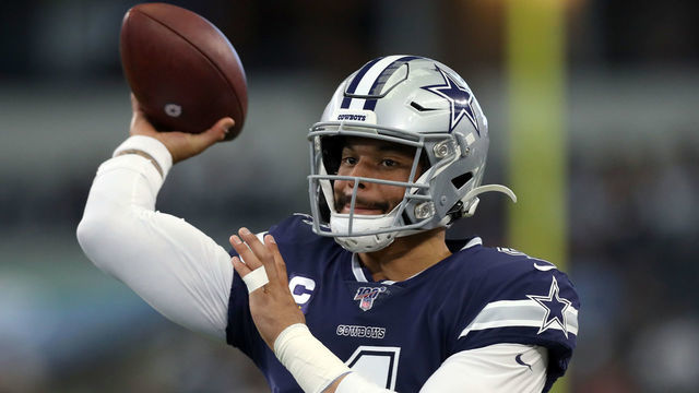 ARLINGTON, TEXAS - DECEMBER 15: Dak Prescott #4 of the Dallas Cowboys works through pregame warm up before taking on the Los Angeles Rams at AT&T Stadium on December 15, 2019 in Arlington, Texas.