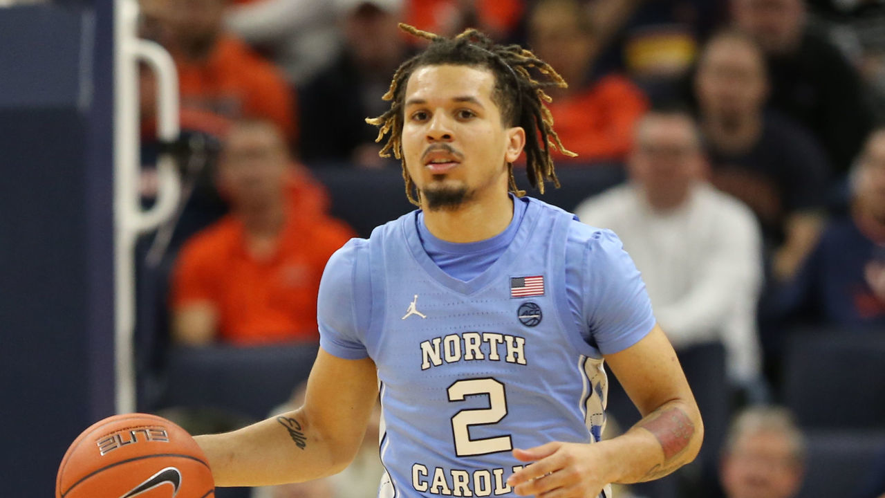 CHARLOTTESVILLE, VA - DECEMBER 08: North Carolina Tar Heels guard Cole Anthony (2) dribbles the ball during a game between the North Carolina Tar Heels and the Virginia Cavaliers on December 08, 2019, at John Paul Jones Arena in Charlottesville, VA