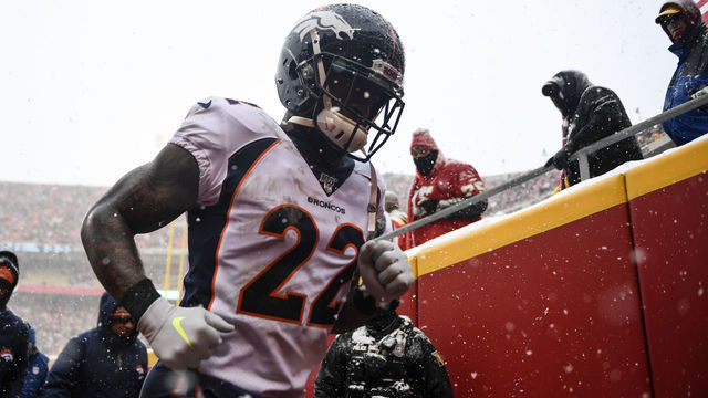 KANSAS CITY, MO - DECEMBER 15: Kareem Jackson (22) of the Denver Broncos jogs to the locker room after the second quarter against the Kansas City Chiefs on Sunday, December 15, 2019.