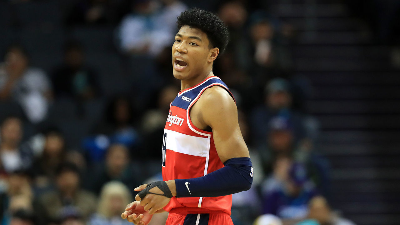 CHARLOTTE, NORTH CAROLINA - DECEMBER 10: Rui Hachimura #8 of the Washington Wizards reacts after a call against the Charlotte Hornets during their game at Spectrum Center on December 10, 2019 in Charlotte, North Carolina.