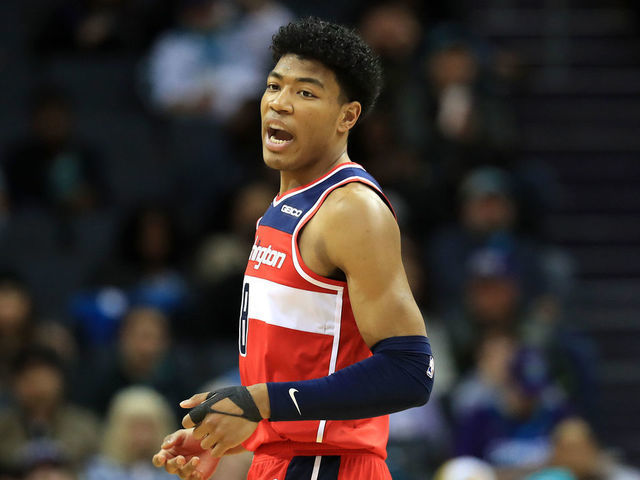 CHARLOTTE, NORTH CAROLINA - DECEMBER 10: Rui Hachimura #8 of the Washington Wizards reacts after a call against the Charlotte Hornets during their game at Spectrum Center on December 10, 2019 in Charlotte, North Carolina.