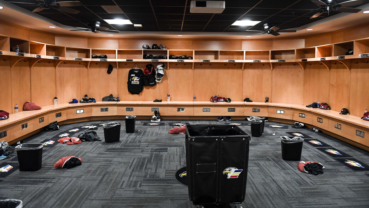 LOVELAND, CO - FEBRUARY 6: Colorado Eagles locker room during practice on Wednesday, February 6, 2019.
