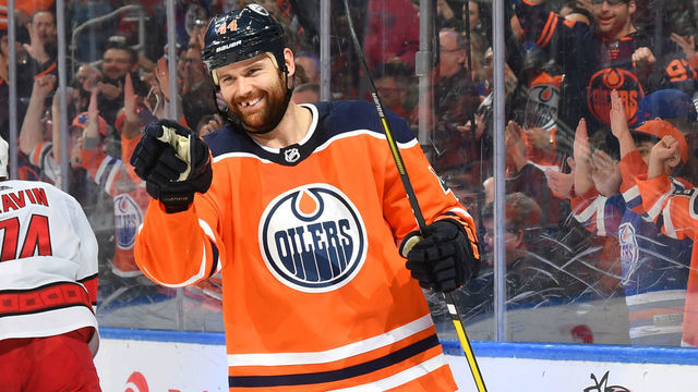 EDMONTON, AB - DECEMBER 10: Zack Kassian #44 of the Edmonton Oilers celebrates after a goal during the game against the Carolina Hurricanes on December 10, 2019, at Rogers Place in Edmonton, Alberta, Canada.