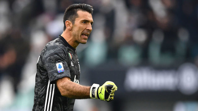 TURIN, ITALY - DECEMBER 15: Gianluigi Buffon of Juventus gestures during the Serie A match between Juventus and Udinese Calcio at on December 15, 2019 in Turin, Italy.