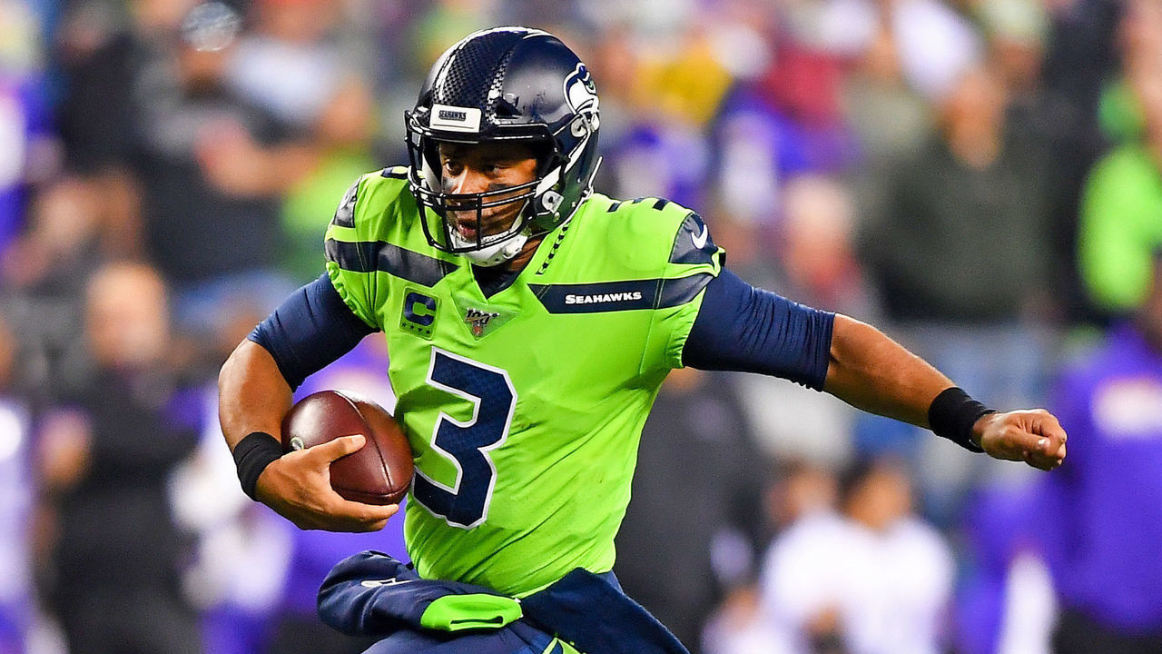 SEATTLE, WASHINGTON - DECEMBER 02: Russell Wilson #3 of the Seattle Seahawks scrambles for yards during the game against the Minnesota Vikings at CenturyLink Field on December 02, 2019 in Seattle, Washington. The Seattle Seahawks won, 37-30.