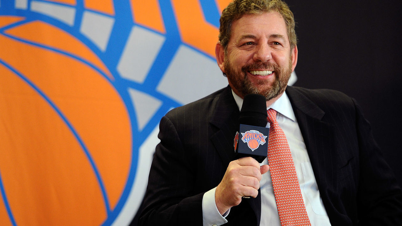 NEW YORK, NY - MARCH 18: James Dolan, Executive Chairman of Madison Square Garden, answers questions during the press conference to introduce Phil Jackson as President of the New York Knicks at Madison Square Garden on March 18, 2014 in New York City.
