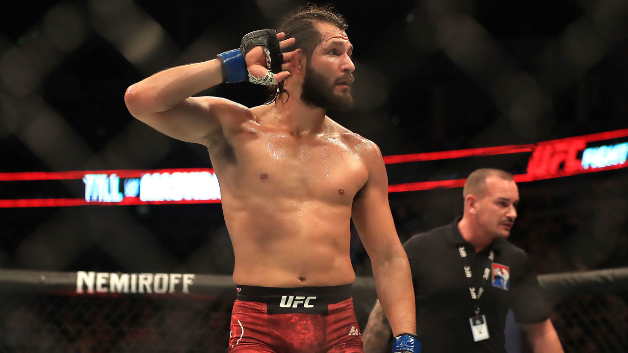 Jorge Masvidal celebrates knocking out Darren Till in their Welterweight bout during UFC Fight Night 147 at The O2 Arena, London.