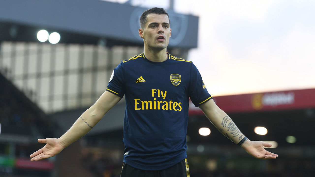 NORWICH, ENGLAND - DECEMBER 01: Granit Xhaka of Arsenal during the Premier League match between Norwich City and Arsenal FC at Carrow Road on December 01, 2019 in Norwich, United Kingdom.