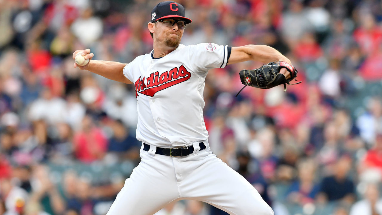 CLEVELAND, OHIO - SEPTEMBER 14: Starting pitcher Tyler Clippard #36 of the Cleveland Indians pitches during the first inning of the second game of a double header against the Minnesota Twins at Progressive Field on September 14, 2019 in Cleveland, Ohio.