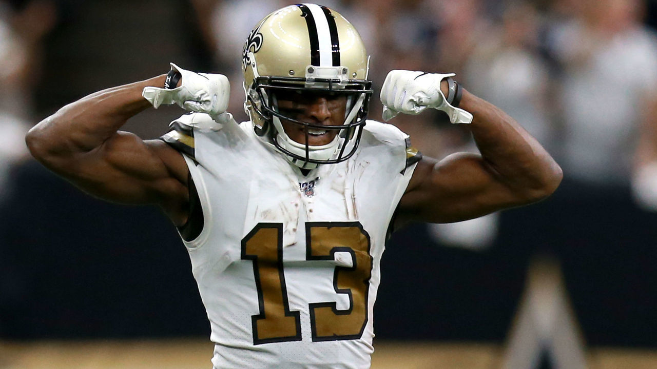 NEW ORLEANS, LOUISIANA - SEPTEMBER 29: Michael Thomas #13 of the New Orleans Saints reacts after gaining a first down during the second half of a NFL game against the Dallas Cowboys at the Mercedes Benz Superdome on September 29, 2019 in New Orleans, Louisiana.