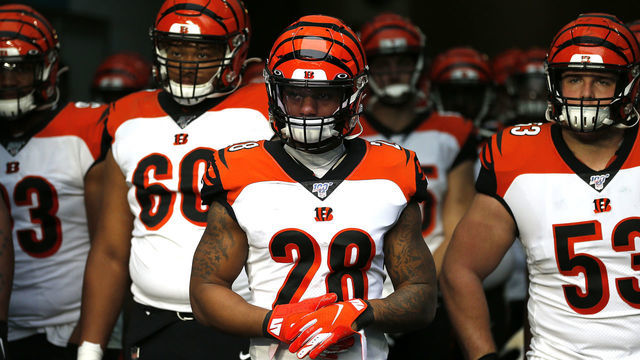 MIAMI, FLORIDA - DECEMBER 22: Joe Mixon #28 of the Cincinnati Bengals waits to take the field against the Miami Dolphins at Hard Rock Stadium on December 22, 2019 in Miami, Florida.