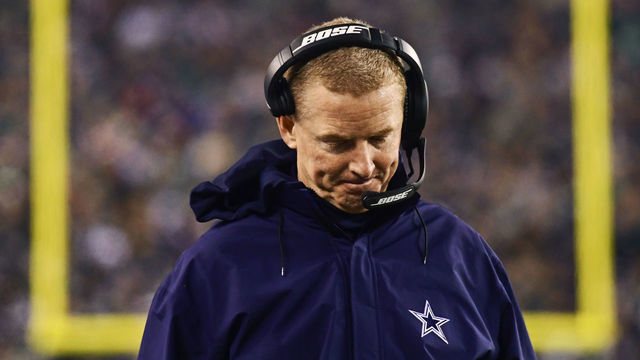 PHILADELPHIA, PA - DECEMBER 22: Head coach Jason Garrett of the Dallas Cowboys looks down after a ruling against them during the first quarter at Lincoln Financial Field on December 22, 2019 in Philadelphia, Pennsylvania.
