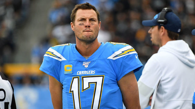 CARSON, CA - DECEMBER 22: Quarterback Philip Rivers #17 of the Los Angeles Chargers looks on from the sidelines in the fourth quarter of the game against the Oakland Raiders at Dignity Health Sports Park on December 22, 2019 in Carson, California.