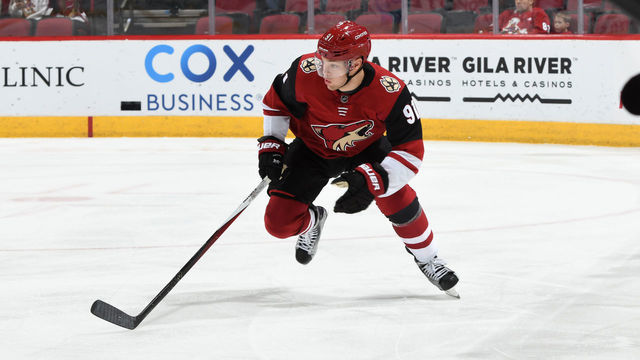 GLENDALE, ARIZONA - DECEMBER 19: Taylor Hall #91 of the Arizona Coyotes skates up ice against the Minnesota Wild at Gila River Arena on December 19, 2019 in Glendale, Arizona.