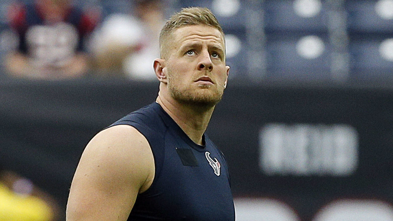 HOUSTON, TEXAS - OCTOBER 27: J.J. Watt #99 of the Houston Texans warms up before playing theOakland Raiders at NRG Stadium on October 27, 2019 in Houston, Texas.