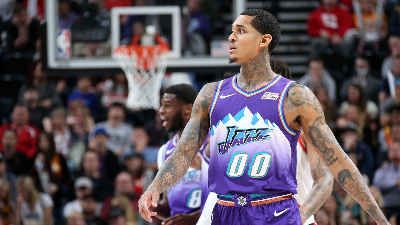 SALT LAKE CITY, UT - DECEMBER 26: Jordan Clarkson #00 of the Utah Jazz looks on during a game against the Portland Trail Blazers on December 26, 2019 at vivint.SmartHome Arena in Salt Lake City, Utah. Mandatory Copyright Notice: Copyright 2019 NBAE